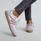 ZOFIA ATELIER GABRIELA retro lace-up shoes in white, pink, and grey synthetic leather with a pink sole.