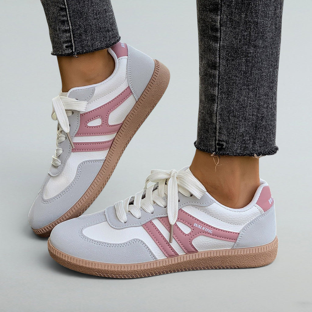 ZOFIA ATELIER GABRIELA retro lace-up shoes in white, pink, and grey synthetic leather with a brown sole.