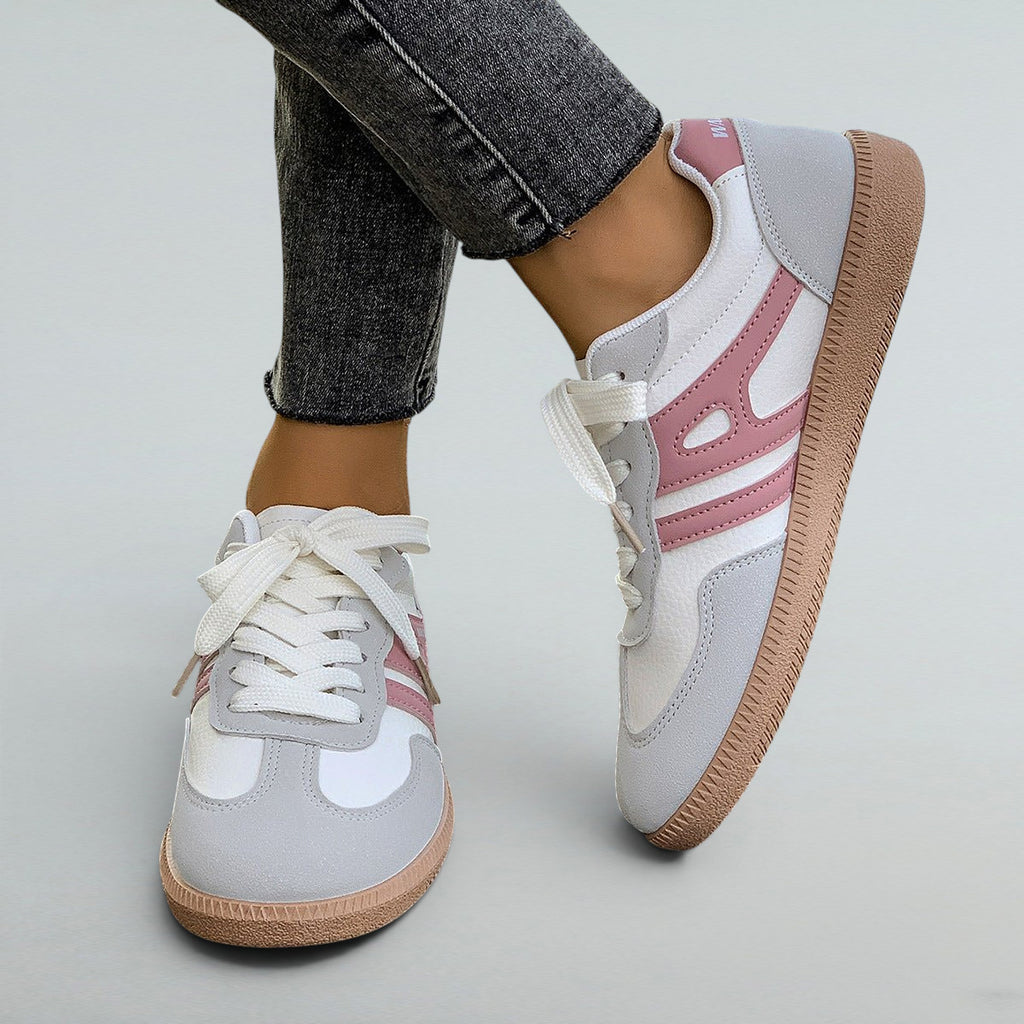 ZOFIA ATELIER GABRIELA retro lace-up shoes in white, pink, and grey synthetic leather with a rubber sole.