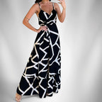 ZOFIA ATELIER Carmen geometric print mid-length spandex dress with a sleeveless sling neckline and high waist.