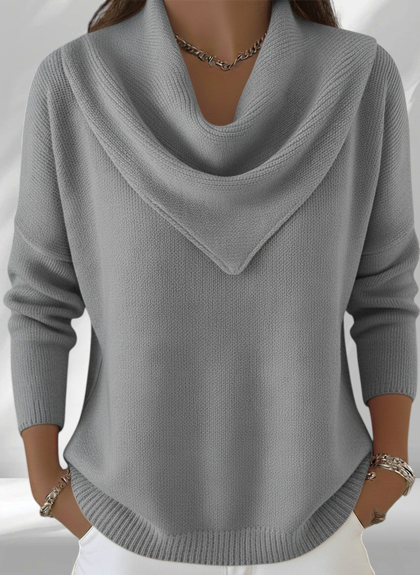 ZOFIA ATELIER gray polyester knit sweater top with cowl neck and loose fit