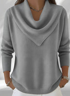 ZOFIA ATELIER gray polyester knit sweater top with cowl neck and loose fit