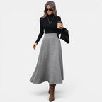 ZOFIA ATELIER gray tweed A-line wool blend midi skirt with a flattering fit and elegant drape.