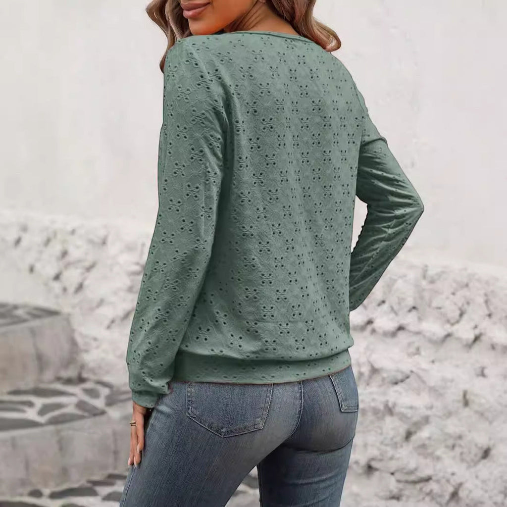 ZOFIA ATELIER Jadwiga green polyester long-sleeve top with hollow-out V-neck design