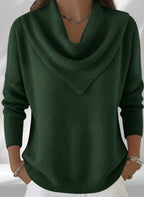 ZOFIA ATELIER dark green polyester knit sweater top with cowl neck and loose fit
