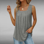 ZOFIA ATELIER Maria soft grey pleated square neck sleeveless blouse