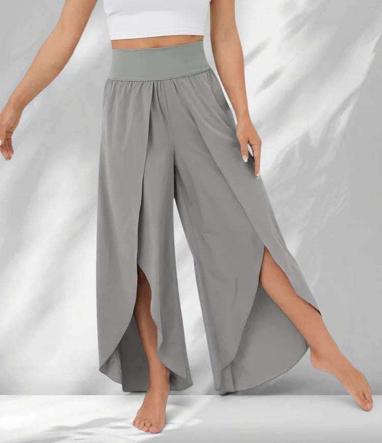 ZOFIA ATELIER grey polyester fiber high waist cropped trousers with tulip hem and side slits