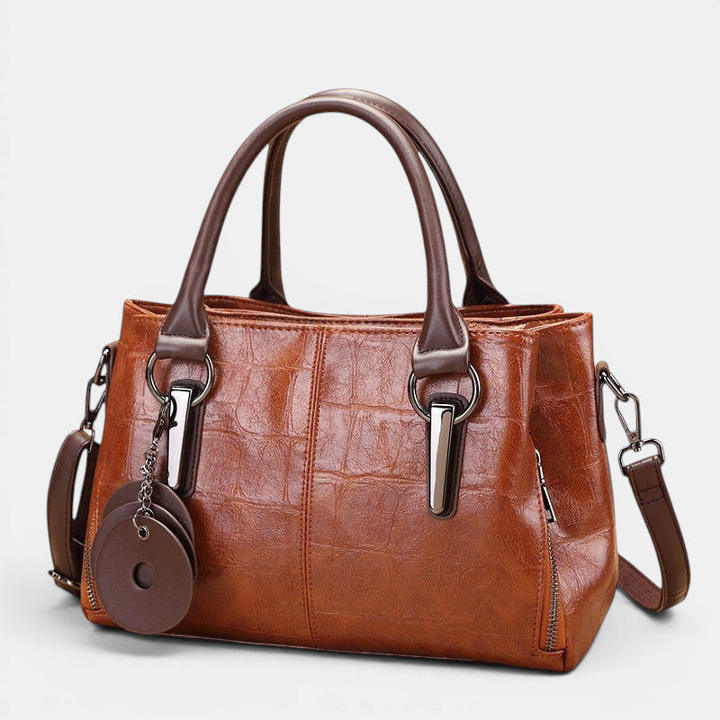 ZOFIA ATELIER Helena Retro Contrast Bag in vintage brown PU leather with crocodile texture and silver hardware.