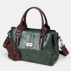 ZOFIA ATELIER Helena retro contrast bag in vintage brown PU leather with dark brown handles and strap. Features croc-embossed texture and silver hardware.