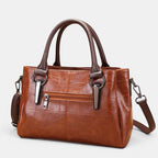 ZOFIA ATELIER Helena retro contrast bag in vintage brown PU leather with silver hardware and top handles.