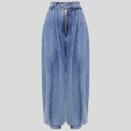 ZOFIA ATELIER high waist loose blue denim jeans with zipper and ankle ties. Polyester.