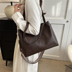 ZOFIA ATELIER Ilona Retro Tote Bag in dark brown PU leather with a patterned strap. Versatile and elegant.