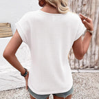 ZOFIA ATELIER Isa white waffle knit crew neck short sleeve blouse