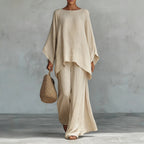 ZOFIA ATELIER Isabela beige relaxed-fit polyester long sleeve top and wide leg pants set