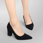 ZOFIA ATELIER KAZIMIERA black suede pointed shallow heels with a block heel.