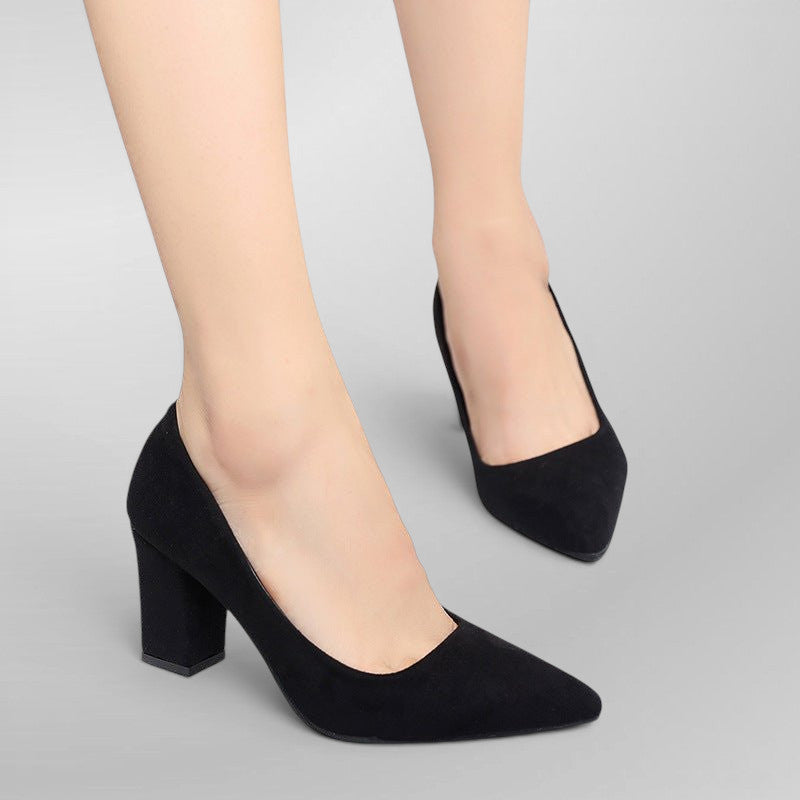 ZOFIA ATELIER KAZIMIERA black suede pointed shallow heels with a block heel.