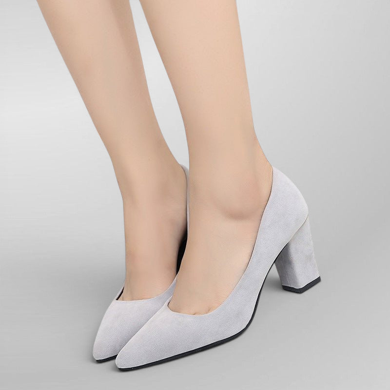 ZOFIA ATELIER KAZIMIERA light grey suede pointed toe block heel pumps