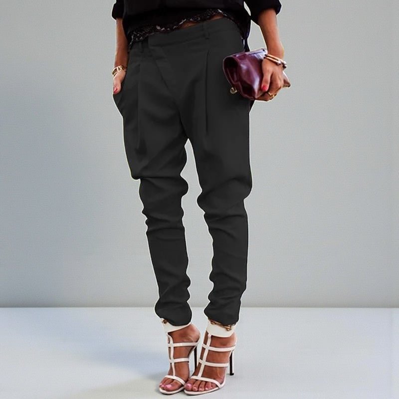 ZOFIA ATELIER KRYSTYNA high waist harem pants in black polyester blend with a tailored fit and cuffed ankles.