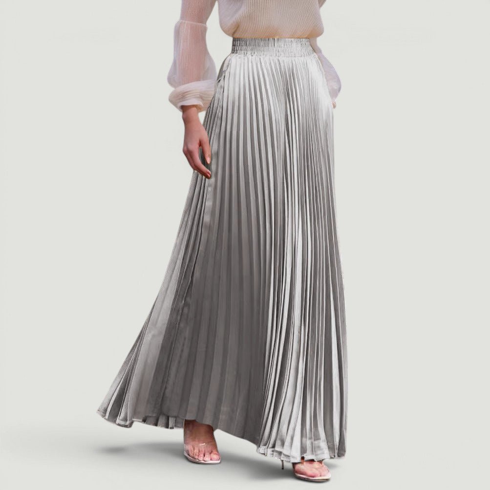 ZOFIA ATELIER KRYSTYNA versatile high-waisted pleated maxi skirt in light gray polyester