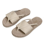 ZOFIA ATELIER Lena beige orthopedic sandals with ribbed cross-strap design and espadrille sole.