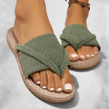 ZOFIA ATELIER LENA green ribbed orthopedic sandals with cross-strap design and comfortable footbed.