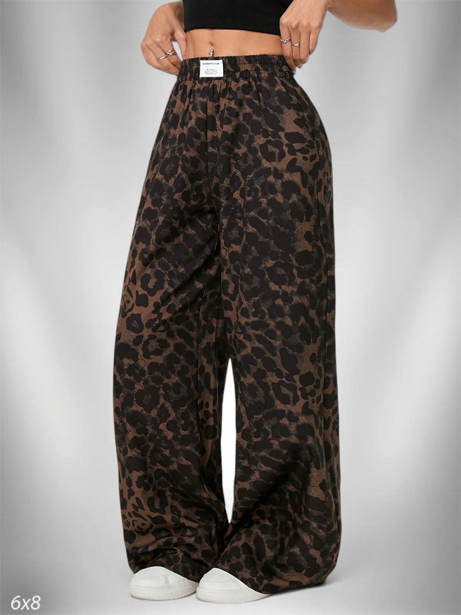 ZOFIA ATELIER women's brown and black leopard print polyester wide-leg pants, mid-rise, full-length.