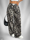 ZOFIA ATELIER women's full-length wide-leg pants in leopard print, 100% polyester, mid-rise waist.