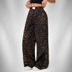 ZOFIA ATELIER women's brown and black leopard print polyester wide-leg pants with mid-rise waist.