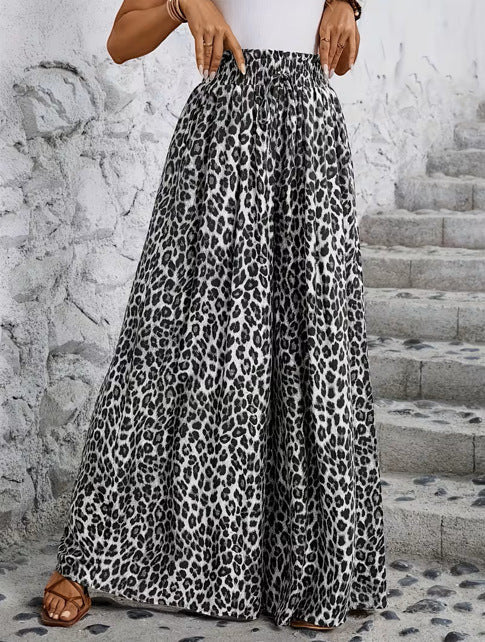 ZOFIA ATELIER black and white leopard print wide-leg polyester trousers with a high waist.