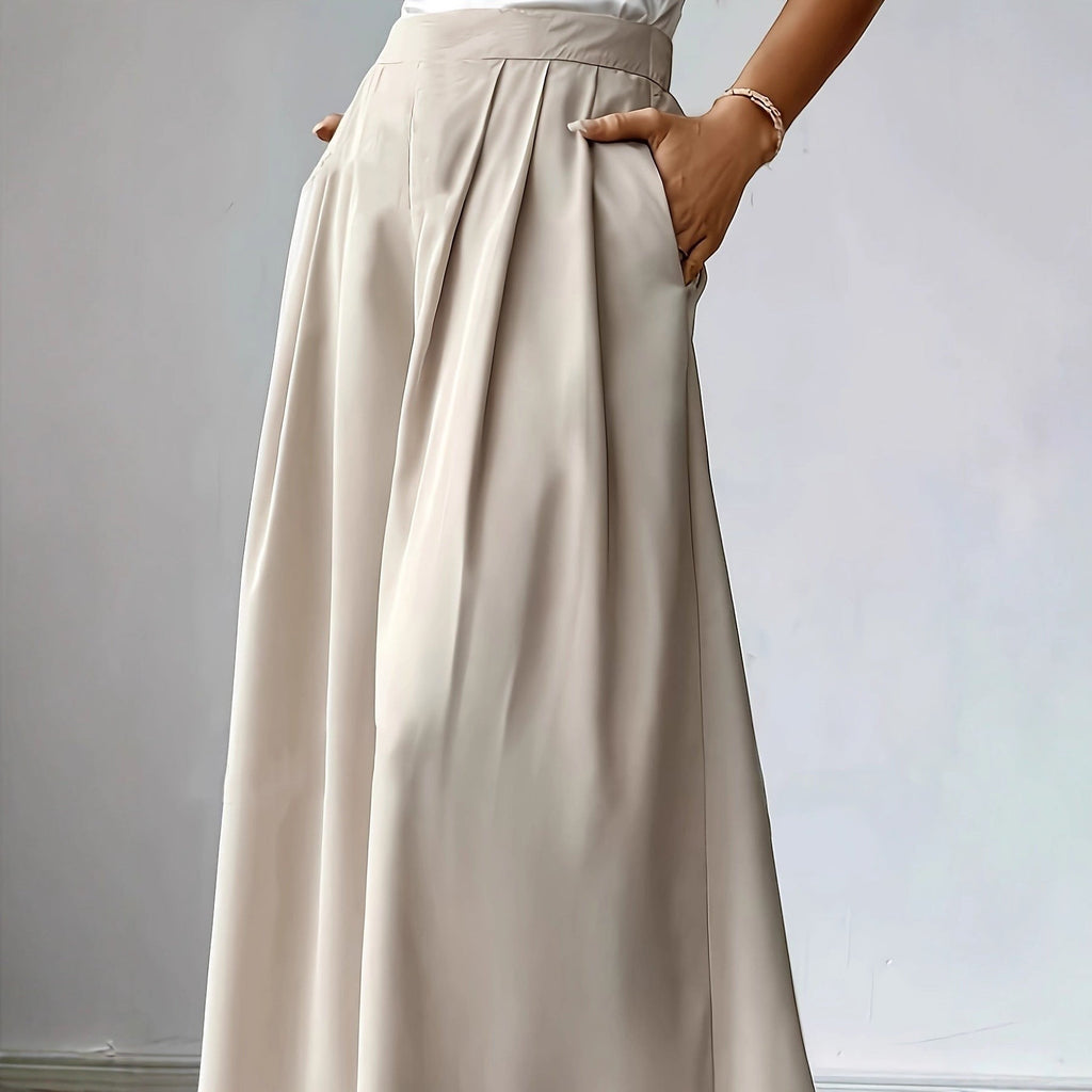 ZOFIA ATELIER LIDIA versatile bohemian wide-leg pants in linen polyester with a semi-elastic high-waist and pockets.