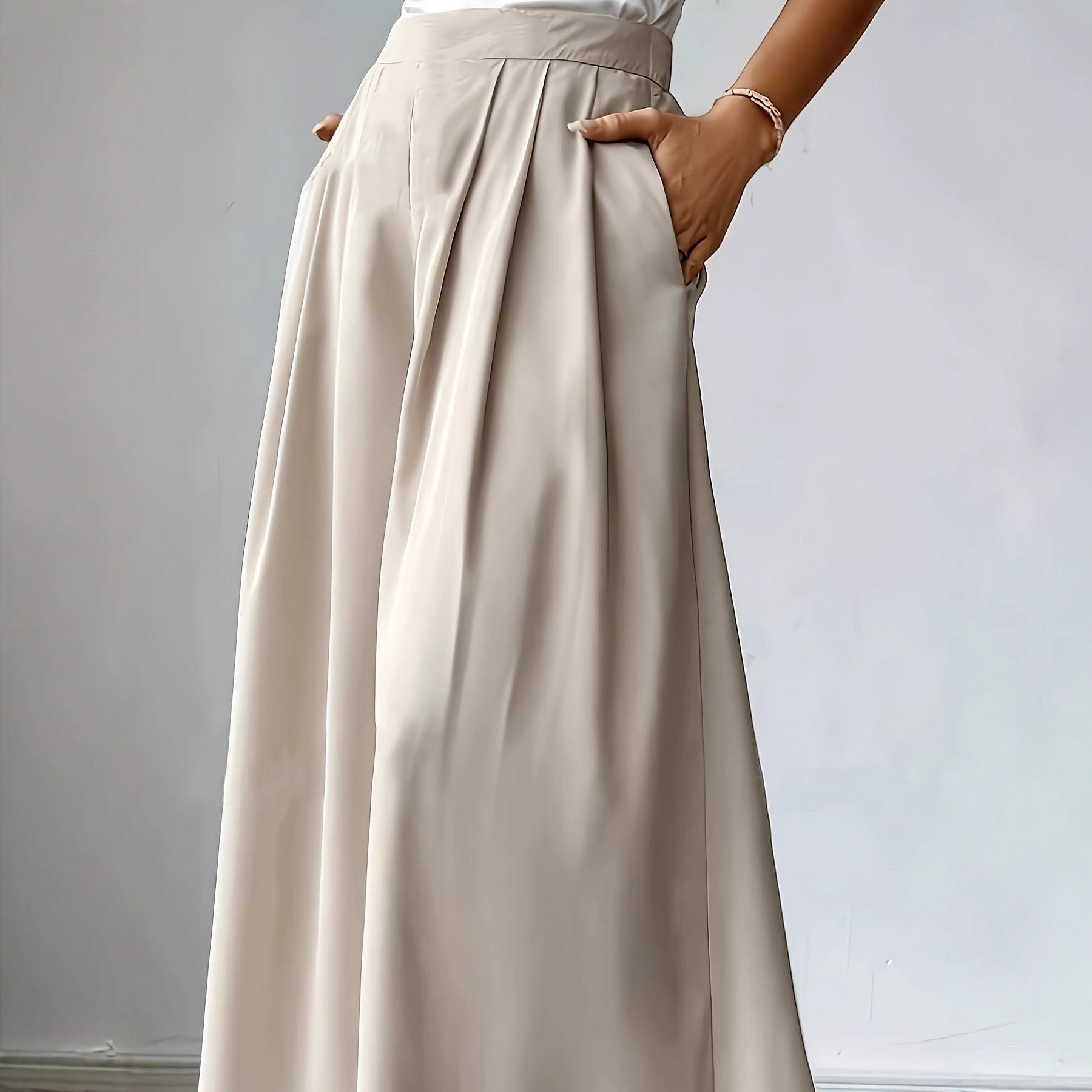 ZOFIA ATELIER LIDIA versatile bohemian wide-leg pants in linen polyester with a semi-elastic high-waist and pockets.