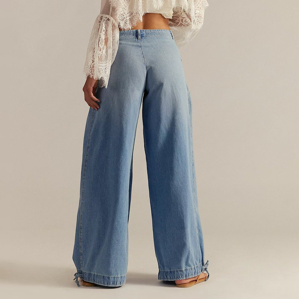 ZOFIA ATELIER light blue loose mid-waist cotton jeans with tie detail at hem