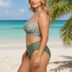 ZOFIA ATELIER LUCIA floral print green split swimsuit with high-waisted bottoms
