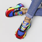 ZOFIA ATELIER LUCYNA color matching dad shoes with rainbow laces and a thick platform sole.