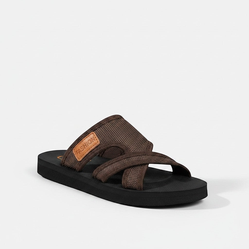 ZOFIA ATELIER MAJA crossweave brown mesh sandals with open toe and sculptural strap detail.