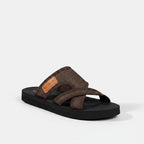 ZOFIA ATELIER MAJA crossweave brown mesh sandals with open toe and sculptural strap detail.