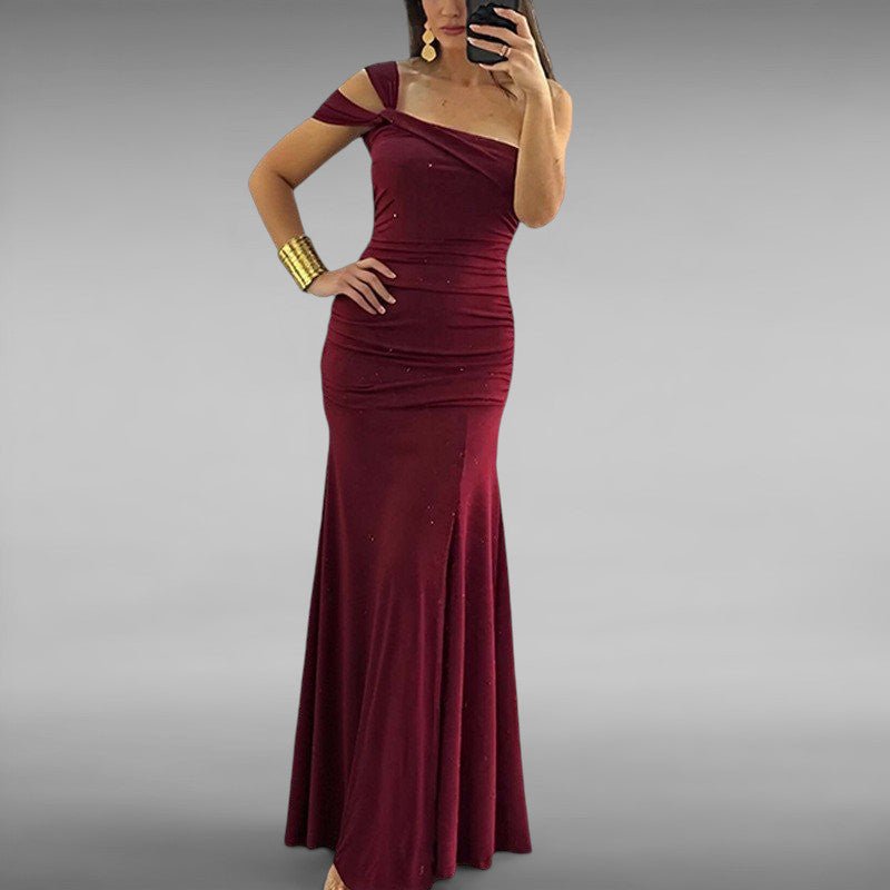 ZOFIA ATELIER MAJA vintage A-line maxi dress in wine red polyester with a high waist and flattering fit.
