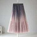ZOFIA ATELIER Mariola sequin star skirt in pink and navy ombre net yarn, long voluminous silhouette.