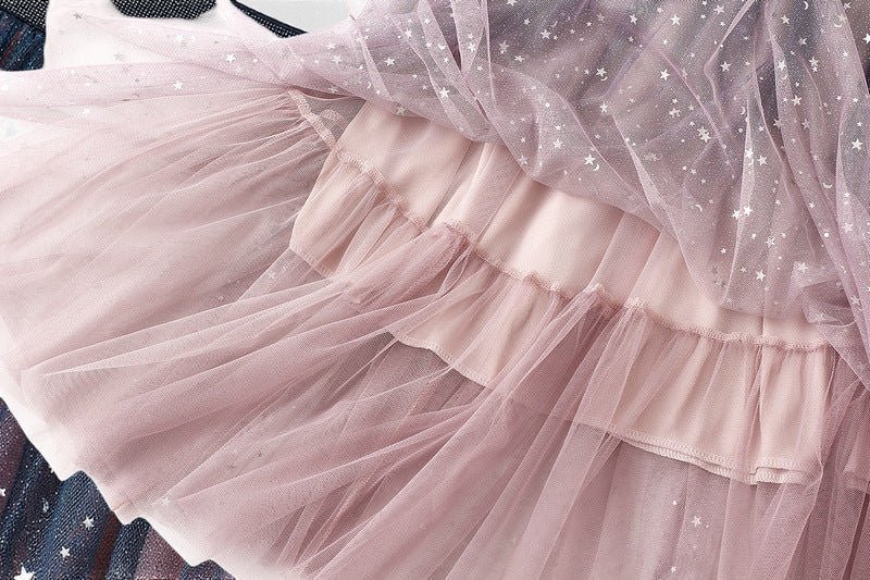 ZOFIA ATELIER MARIOLA sequin star skirt in pink net yarn, a voluminous long skirt with a celestial aura.