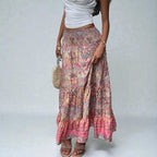 ZOFIA ATELIER GRAŻYNA artistic vintage maxi skirt with a colorful paisley print, elastic waistband, and tiered ruffles.