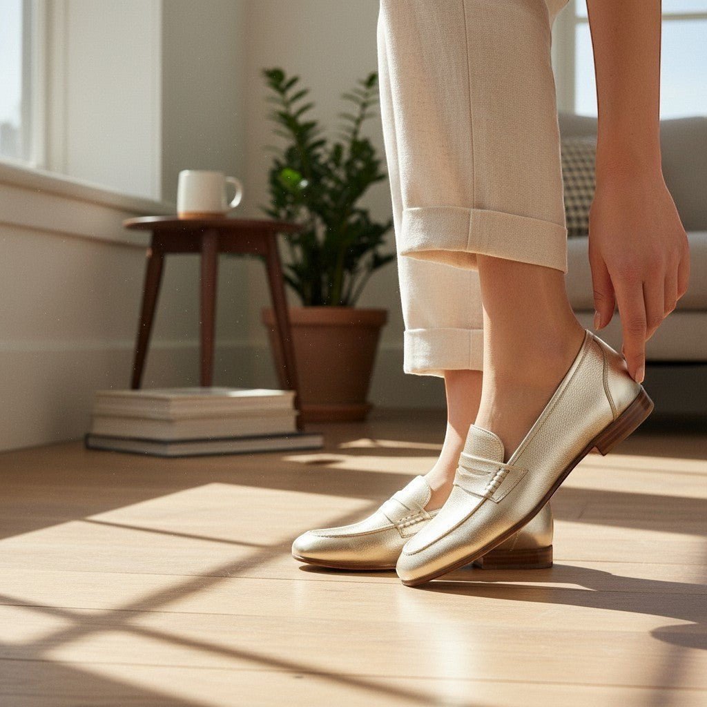 ZOFIA ATELIER MILA classic gold comfort loafers with a polished silhouette and flexible fit.