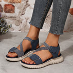ZOFIA ATELIER navy blue PU beach sandals with velcro closure and vulcanized sole