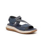 ZOFIA ATELIER navy blue PU beach sandals with velcro closure and vulcanized sole.