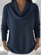 ZOFIA ATELIER navy blue polyester knit sweater top with cowl neck and loose fit