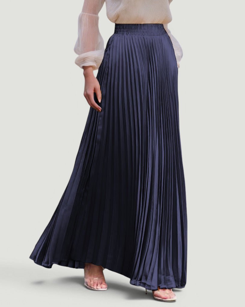 ZOFIA ATELIER Krystyna navy blue pleated high-waisted polyester maxi skirt with slight elasticity.