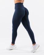 ZOFIA ATELIER navy seamless jacquard yoga pants with buttock lifting and body shaping features.