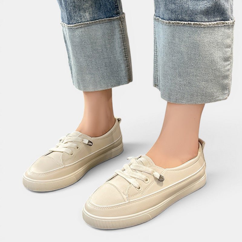 ZOFIA ATELIER off-white synthetic PU canvas sneakers with flat heel and front laces