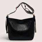 ZOFIA ATELIER PATRYCJA black PU leather retro crossbody bag with camera pocket and patterned strap