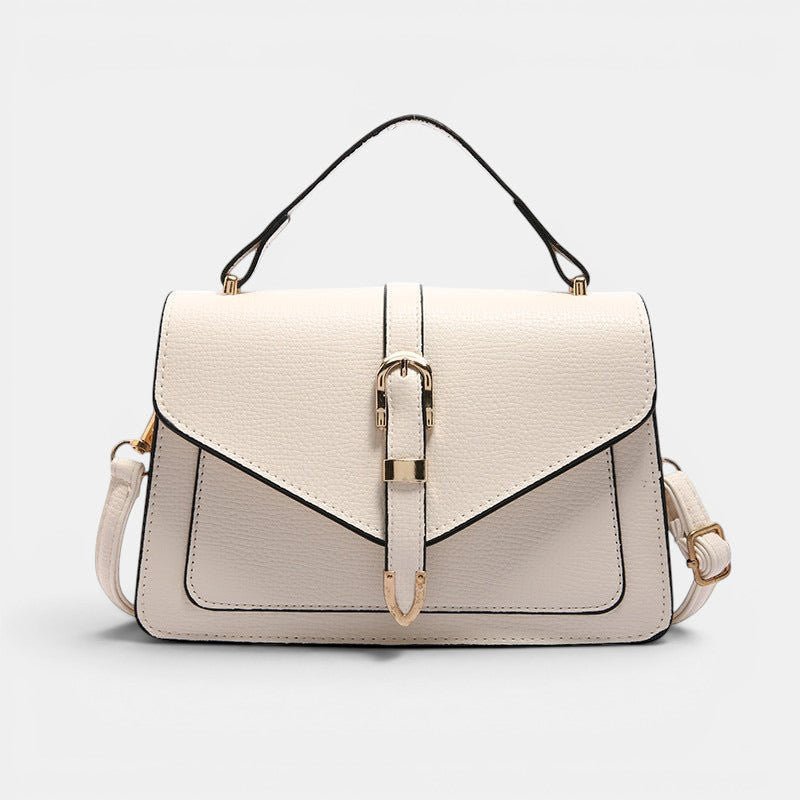 ZOFIA ATELIER Patrycja messenger bag em pele PU branca com fecho dourado e alça ajustável, ideal para uso diário.
