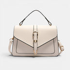 ZOFIA ATELIER Patrycja messenger bag em pele PU branca com fecho dourado e alça ajustável, ideal para uso diário.